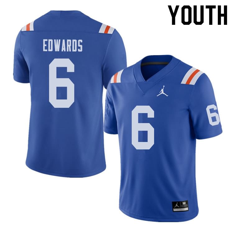 NCAA Florida Gators Brian Edwards Youth #6 Jordan Brand Alternate Royal Throwback Stitched Authentic College Football Jersey TDW2364UX